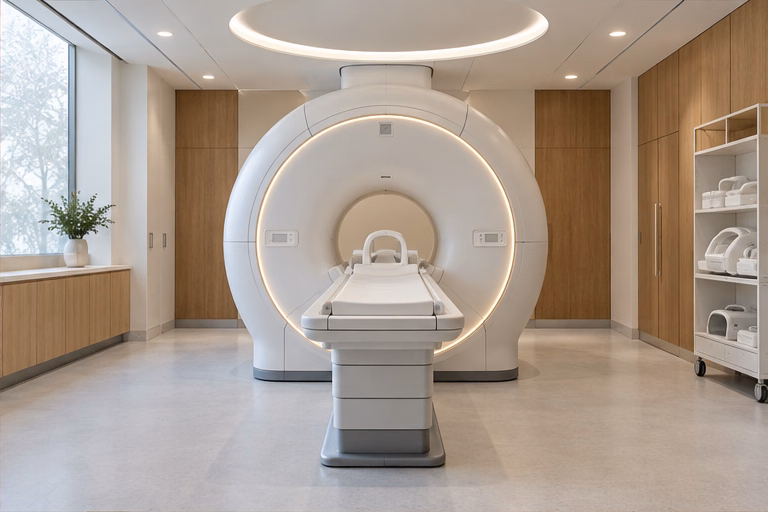 Medical imaging room with an MRI scanner