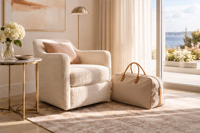 Lounge chair and an overnight bag for a hospital visit