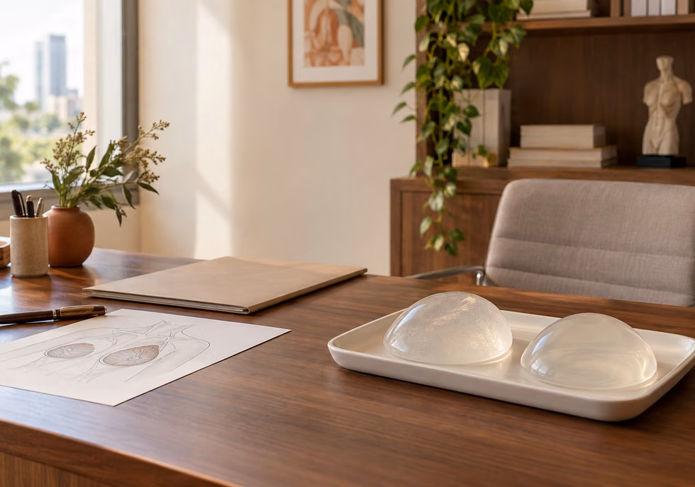 Breast implant samples on a consultation desk