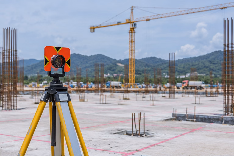 Survey instrument on a building construction site