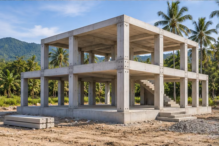 โครงสร้างเสาและคานคอนกรีตสำเร็จรูปสำหรับบ้าน