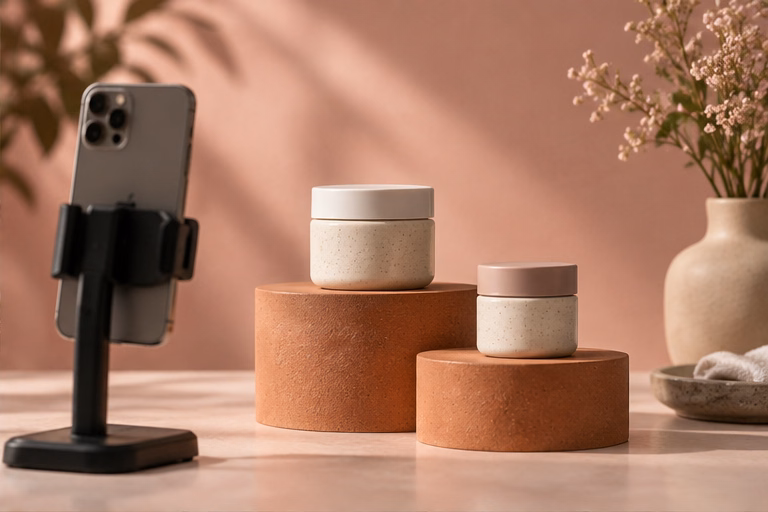 Portrait phone and product risers for live content