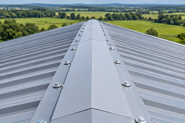 Metal roof ridge cap and panel fasteners