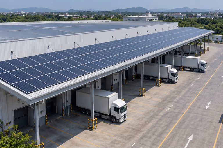 Solar canopy above warehouse loading bays