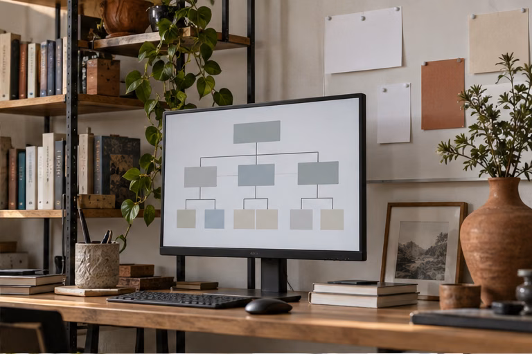 Monitor showing a website architecture diagram